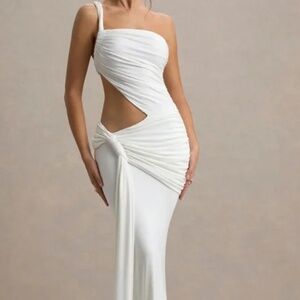 Club L London Giovanna White Asymmetric Maxi Dress with Wrap Skirt US Size 2